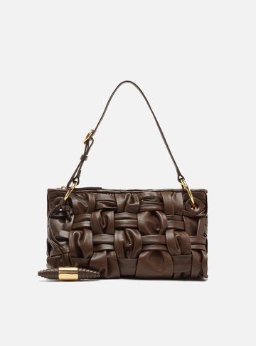 Bolsa Tiracolo Marrom Couro Média Tressê Maxi