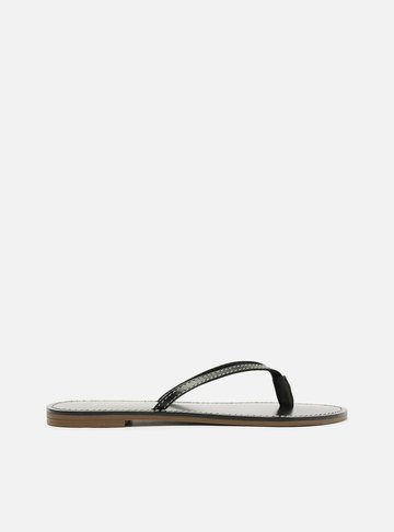 Rasteira Preta Flat Flip Flop Pesponto