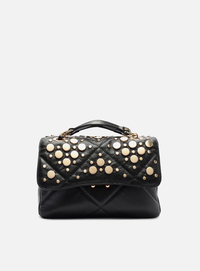 Bolsa Tiracolo Preta Couro Mizz Média Tachas