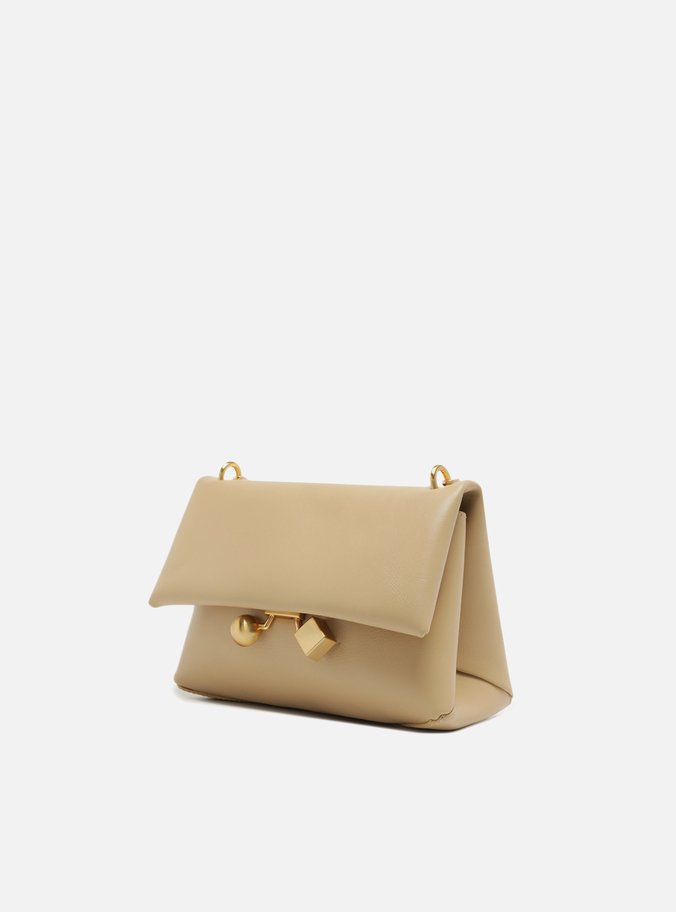 Bolsa Tiracolo Bege Couro Média Esfera Cubo