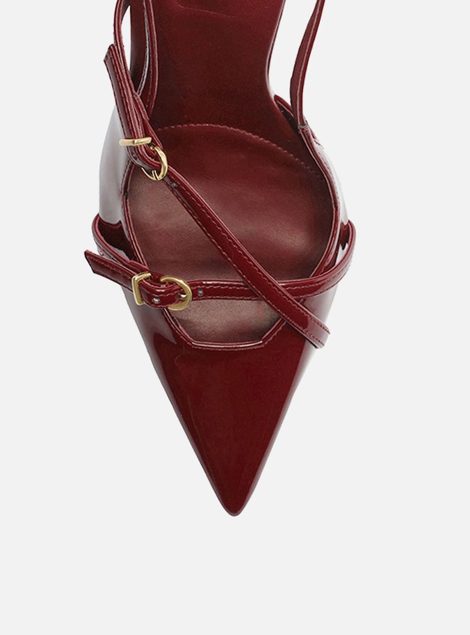 Scarpin Bordô Verniz Salto Alto Slingback Amélia