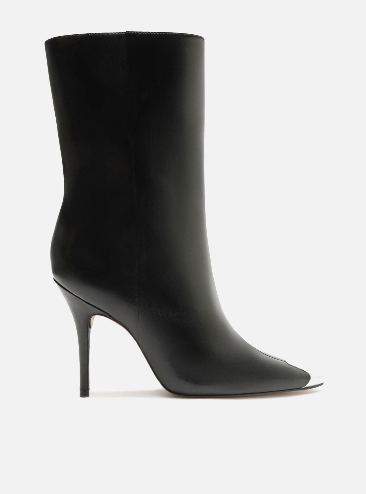 Bota Preta Couro Salto Fino Cap Toe Metal — foto 1
