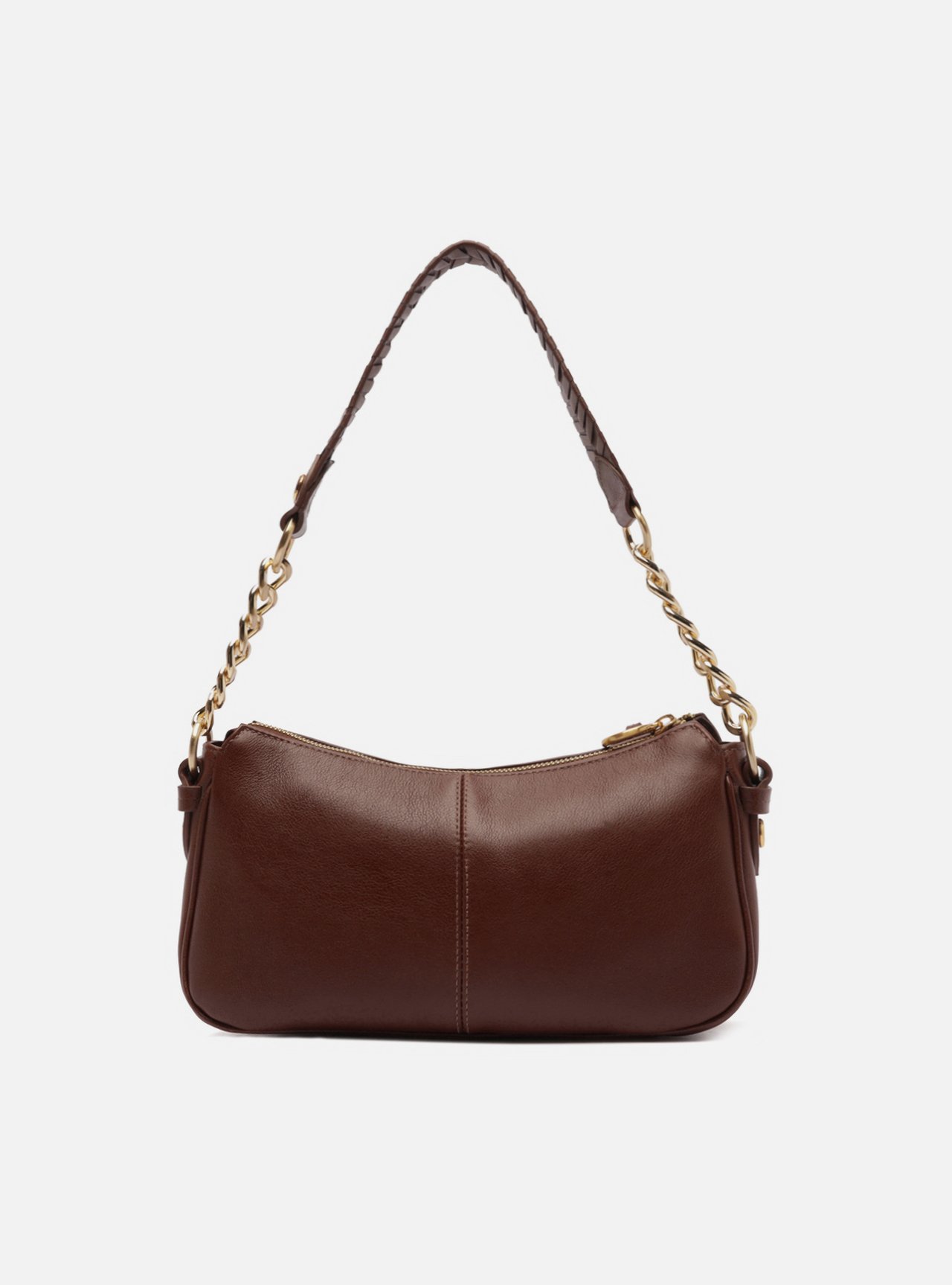 Bolsa Shoulder Marrom Couro Média Costura Corrente — foto 3