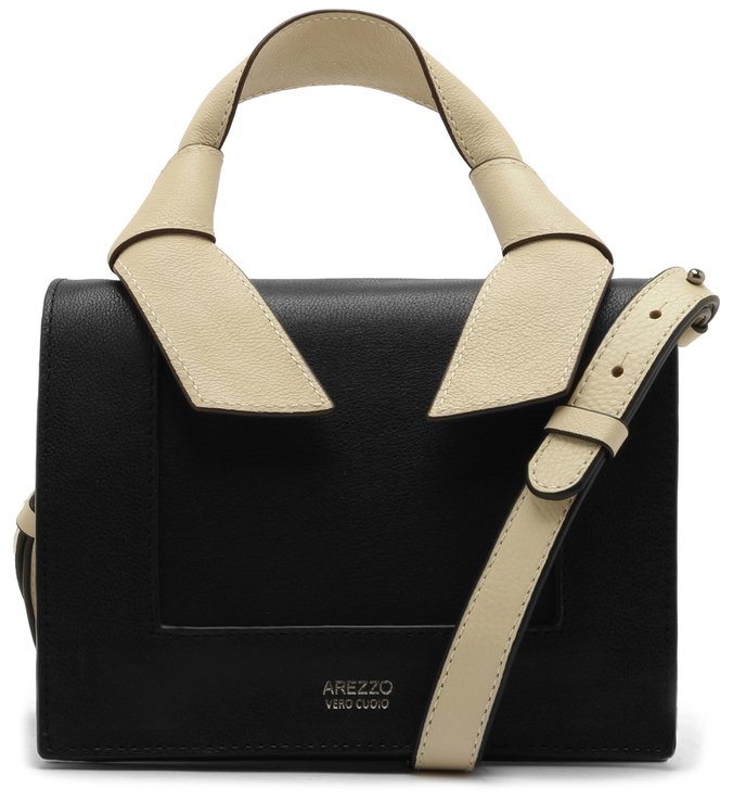 Bolsa Tiracolo Couro Cléo Pequena Preto e Porcelana