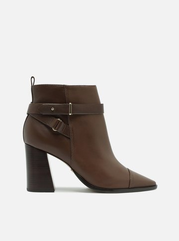 Bota Marrom Couro Cano Curto Salto Bloco
