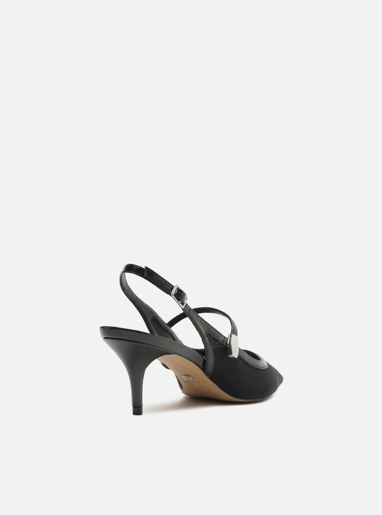 Scarpin Preto Tela Salto Baixo Slingback Tira — foto 3