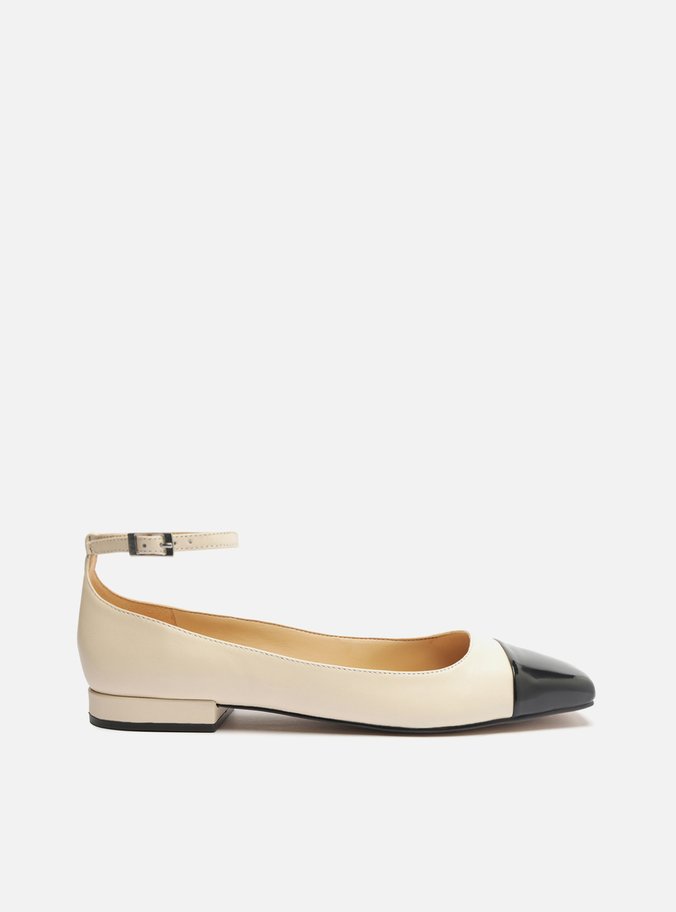 Sapatilha Boneca Branca Couro Cap Toe Fivela
