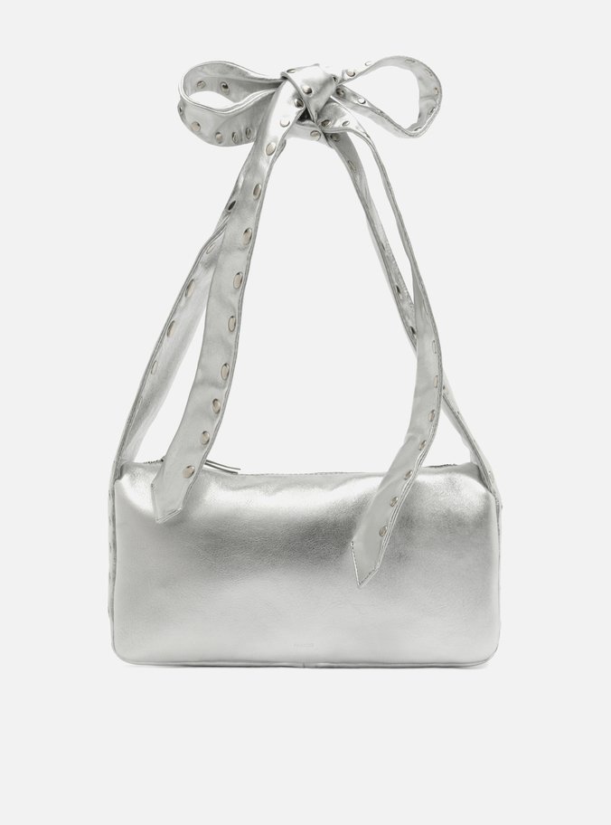 Bolsa Tiracolo Prateada Couro Média Laço
