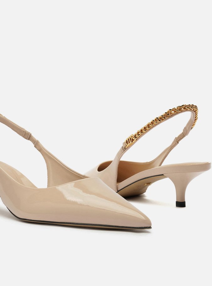 Scarpin Branco Salto Kitten Slingback Corrente