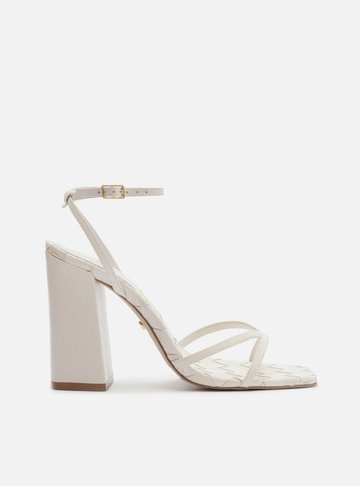 Sandália Branca Tressê Off-White Salto Bloco