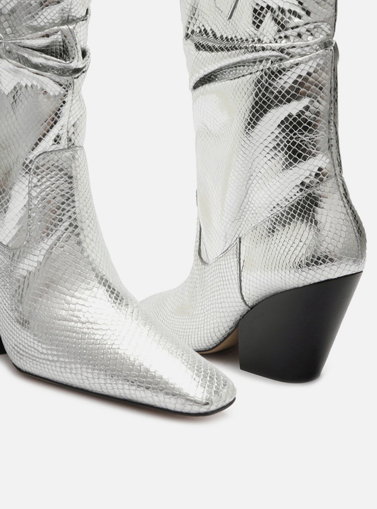 Bota Prata Couro Snake Cano Curto — foto 4