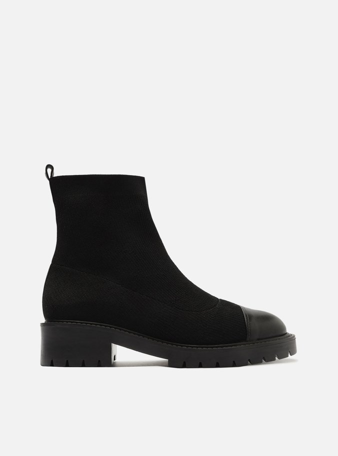 Bota Preta Knit Cano Médio Bloco Tratorada