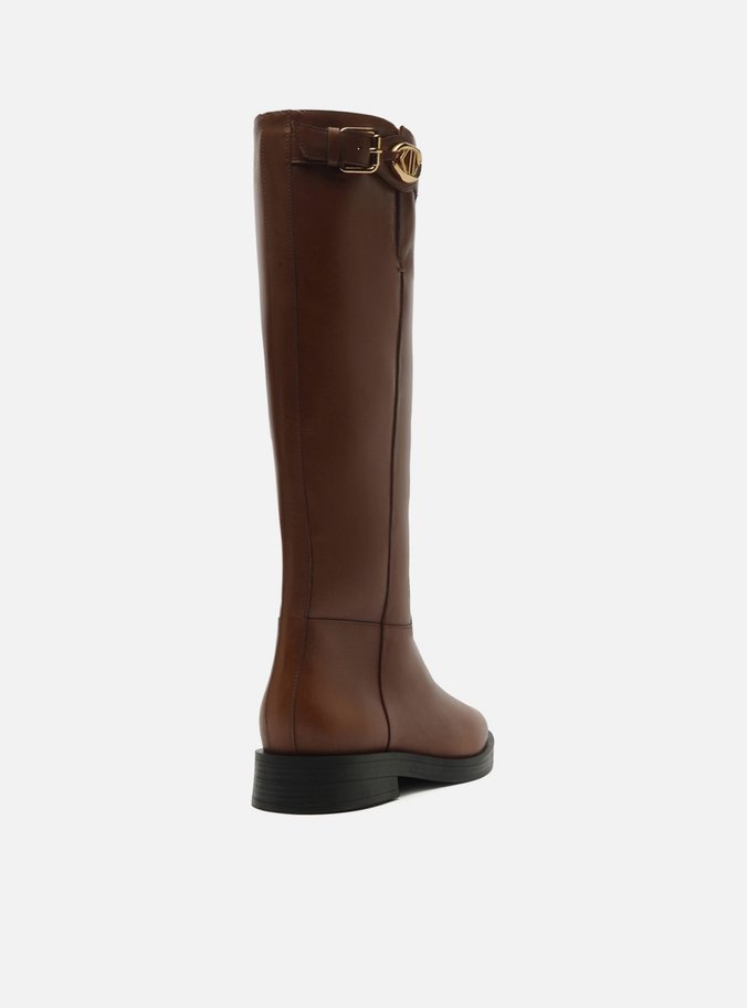 Bota Caramelo Couro Cano Longo Montaria Metal