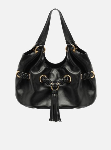 Arezzo — Bolsa Hobo Preta Couro Grande Barbicacho