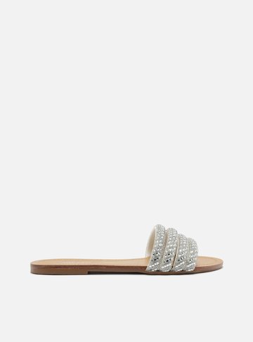 Slide Prata Tiras Cristais