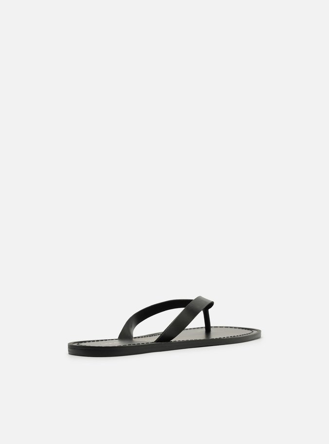 Rasteira Preta Couro Flip Flop Livia