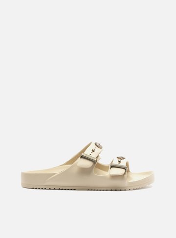 Slide Off-White Flatform Tiras Brizza Aplicações