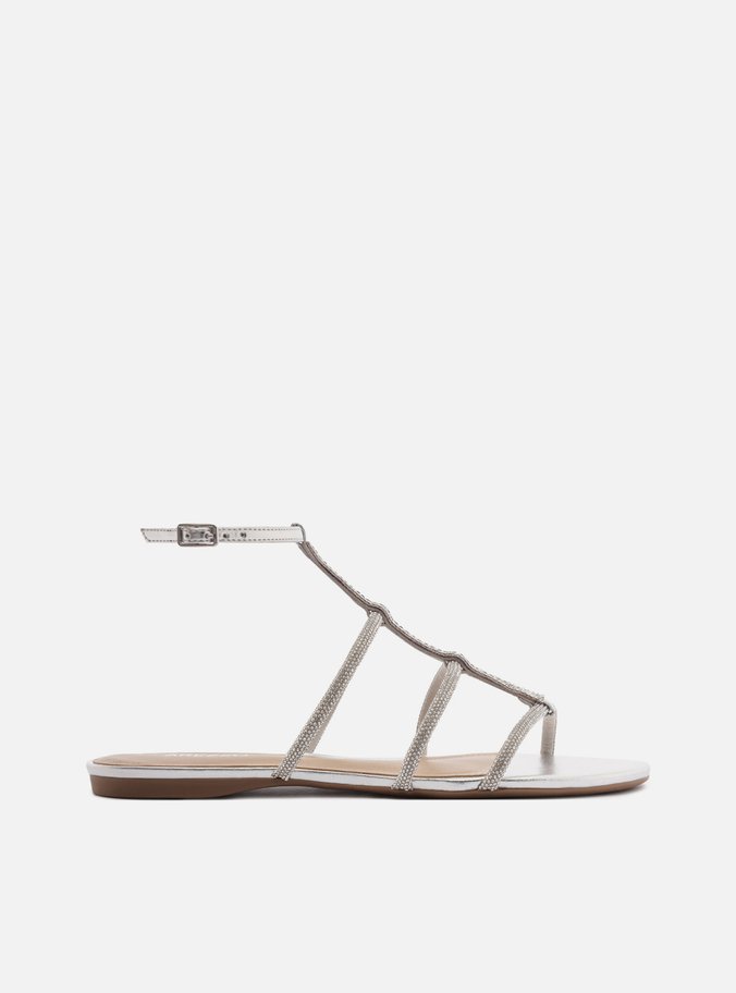 Sandália Rasteira Prata Strass Gladiadora