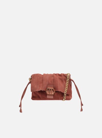 Bolsa Rosa Média Alça Dourada