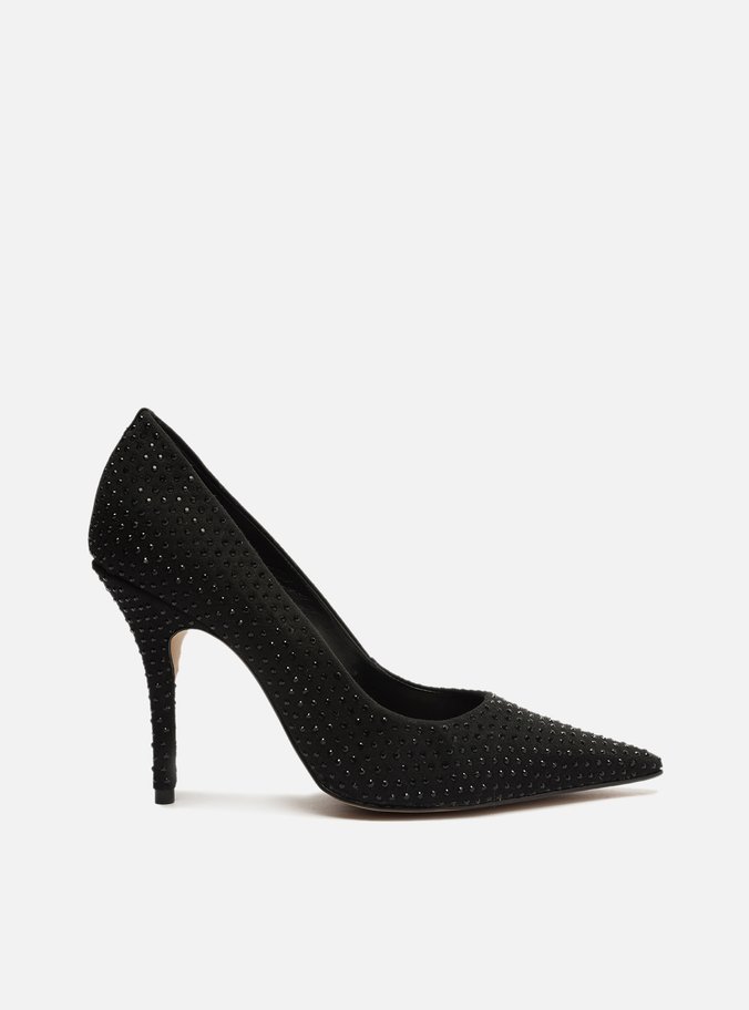 Scarpin Preto Camurça Salto Alto Strass