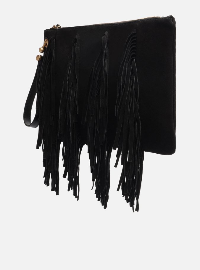 Bolsa Tiracolo Preta Suede Grande Franjas