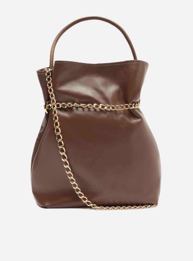 Bolsa Tiracolo Marrom Couro Pequena Correntes