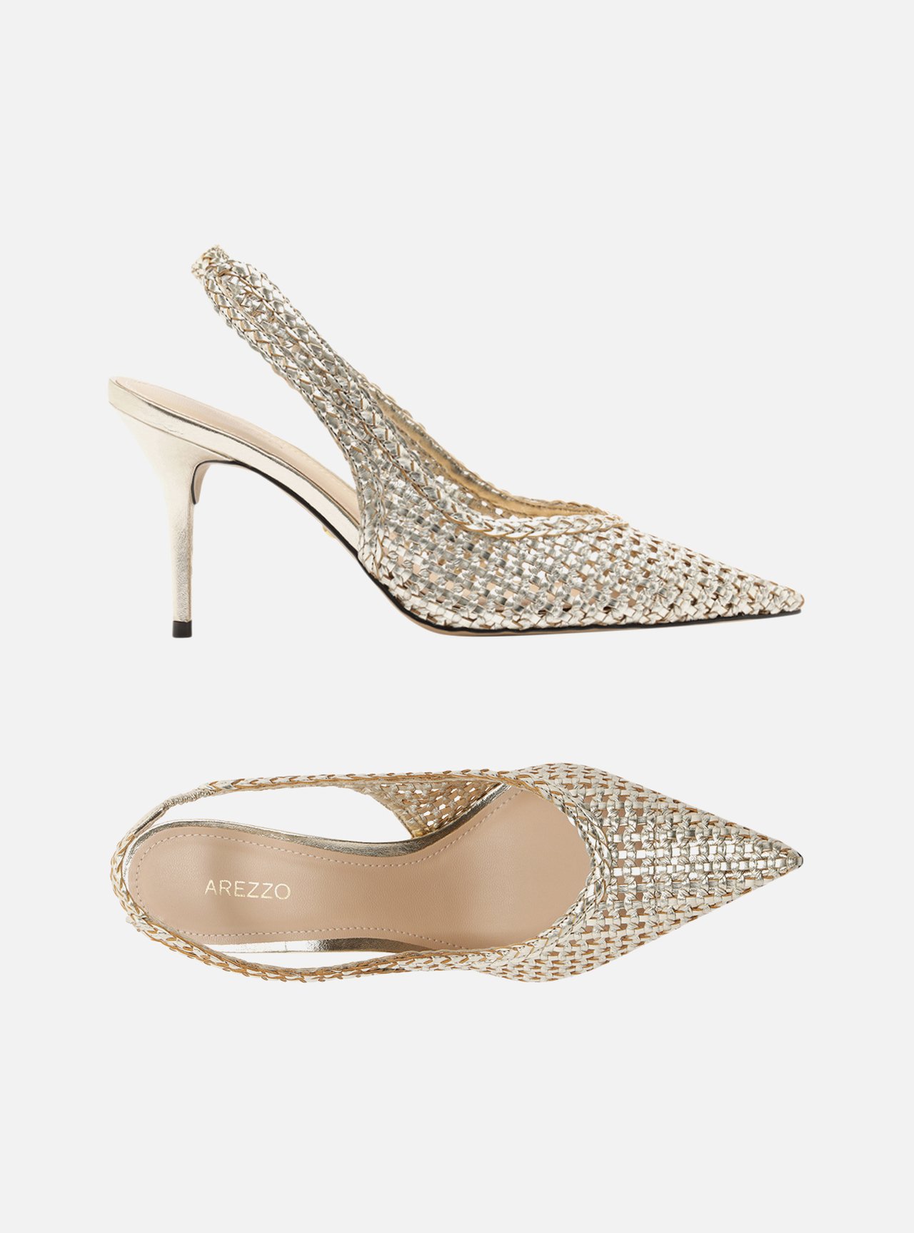 Scarpin Dourado Tressê Bico Fino Slingback — foto 5