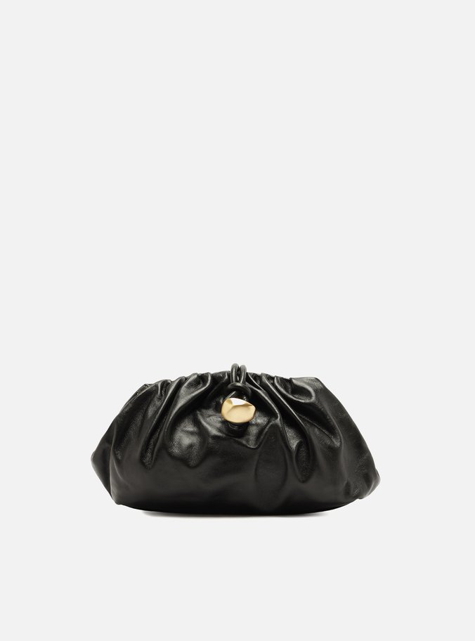 Bolsa Clutch Preta Couro Média Corrente