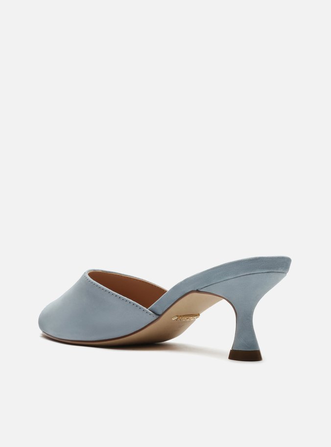 Mule Azul Nobuck Bico Folha