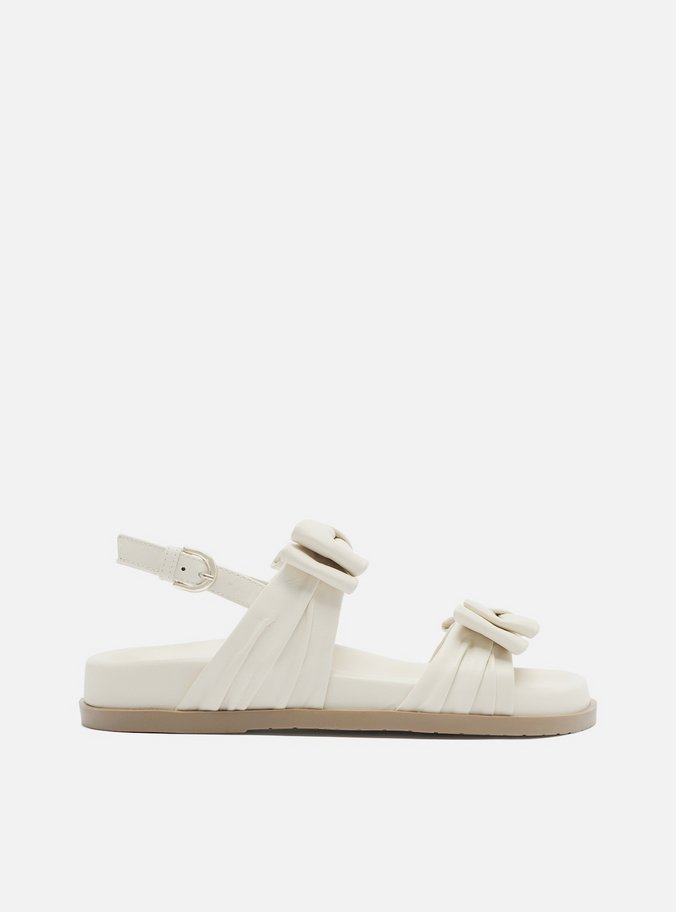 Sandália Papete Off-White Couro Tiras Laços
