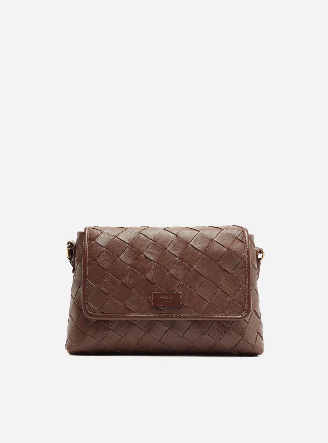 Bolsa Tiracolo Marrom Média Tressê Metais — foto 1