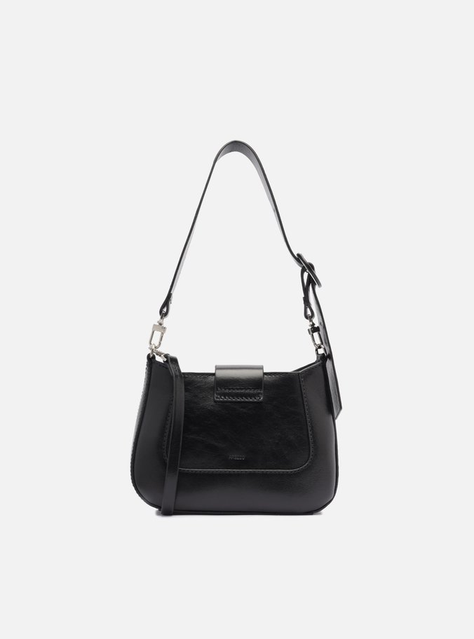 Bolsa Tiracolo Preta Couro Pequena Fivela
