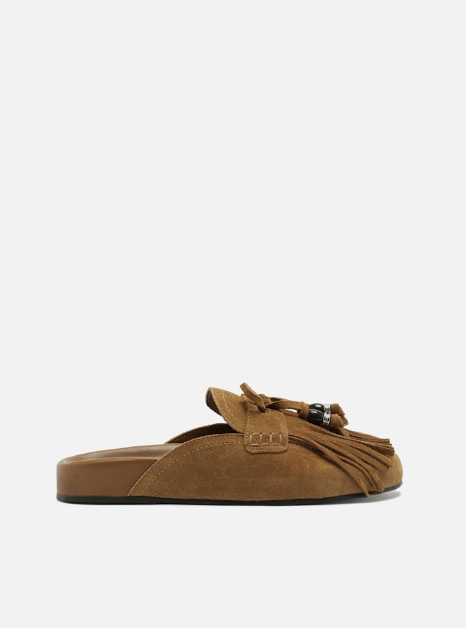 Mule Marrom Clara Suede Franjas