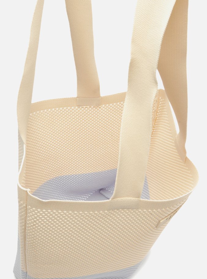Bolsa Shopping Bege e Azul Grande Crochê