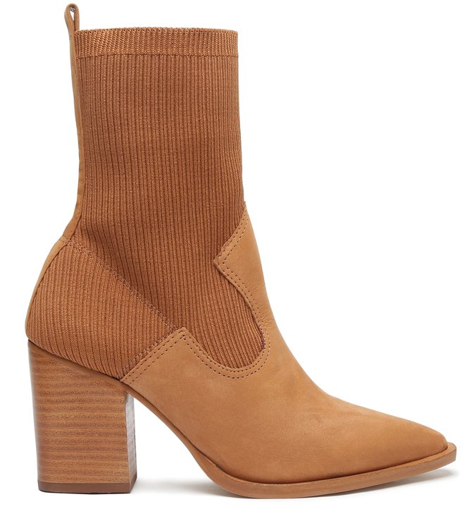 Skinny Boot Marrom Knit Cano Médio Western