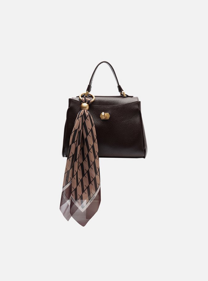 Bolsa Satchel Marrom Couro Pequena Lenço