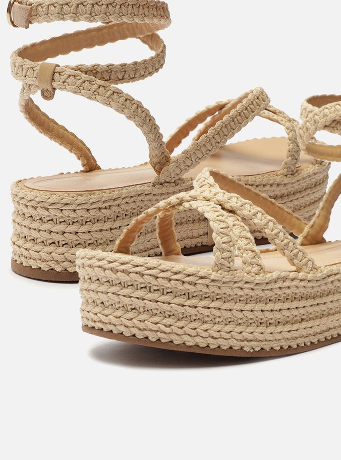 Sandália Nude Flatform Tramada Tiras