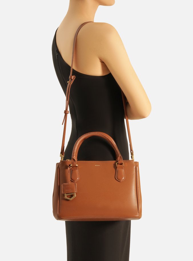 Tote Marrom Couro Grande Bag Charm Metal