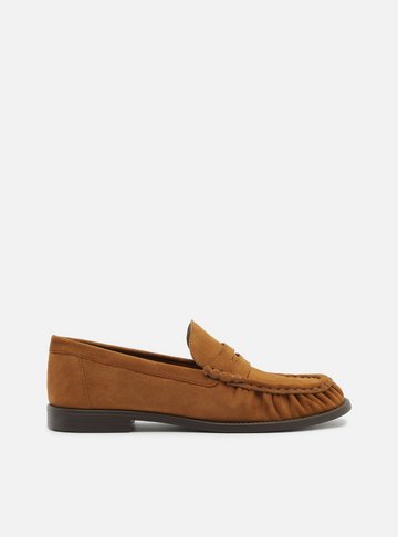 Mocassim Caramelo Camurça Franzido Tira