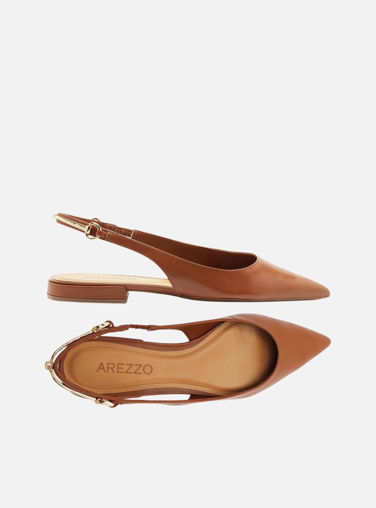 Sapatilha Marrom Couro Bico Fino Slingback Metais — foto 5