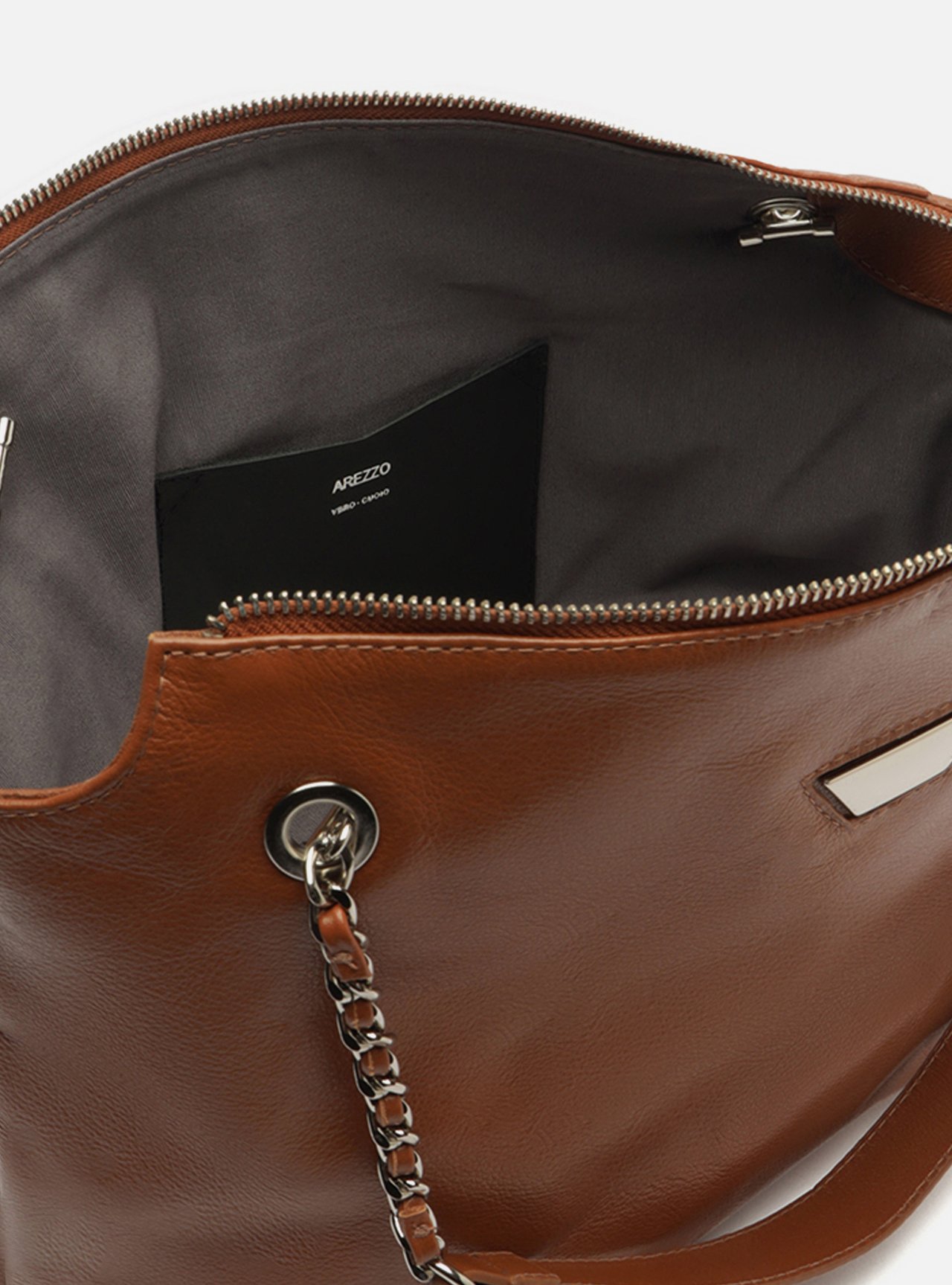 Bolsa Shopping Marrom Couro Grande Metal — foto 4