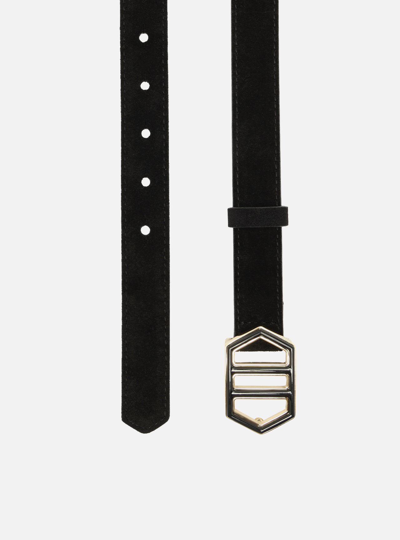 Cinto Preto Couro Fino Fivela Hexagonal — foto 2