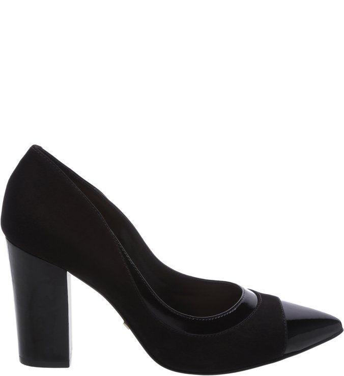 Scarpin Nobuck Biqueira Verniz Preto