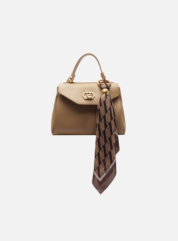 Bolsa Satchel Bege Couro Pequena Lenço