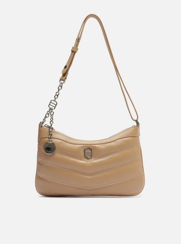 Bolsa Tiracolo Bege Couro Média Costuras