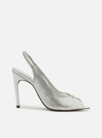 Sandália Prata Salto Alto Slingback