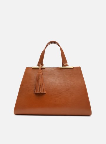 Bolsa Shopping Marrom Couro Grande Metal Barbicacho