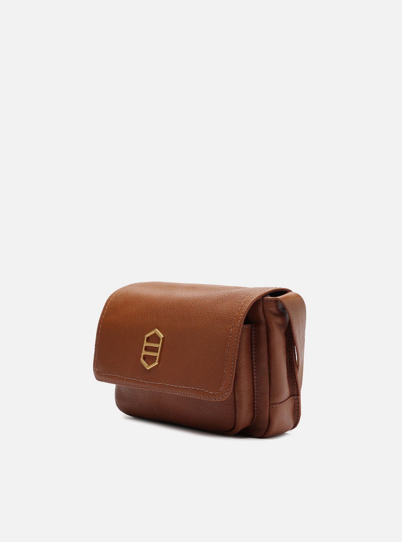 Bolsa Tiracolo Marrom Couro Média Bolsos Metal — foto 2