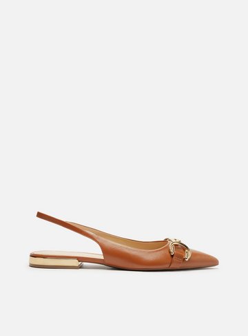 Sapatilha Marrom Couro Bico Fino Slingback Bridão