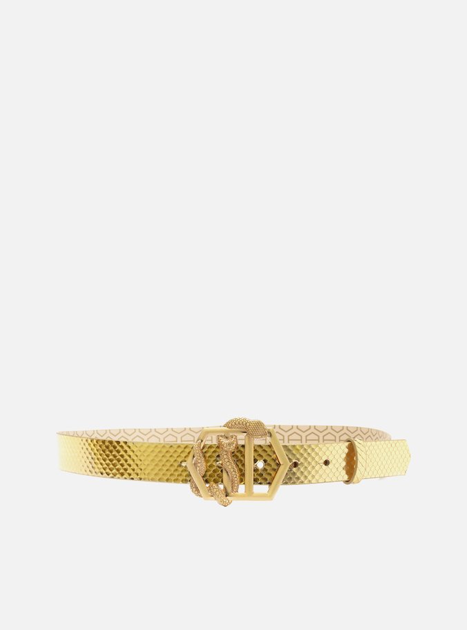 Cinto Dourado Couro Snake Médio Fivela